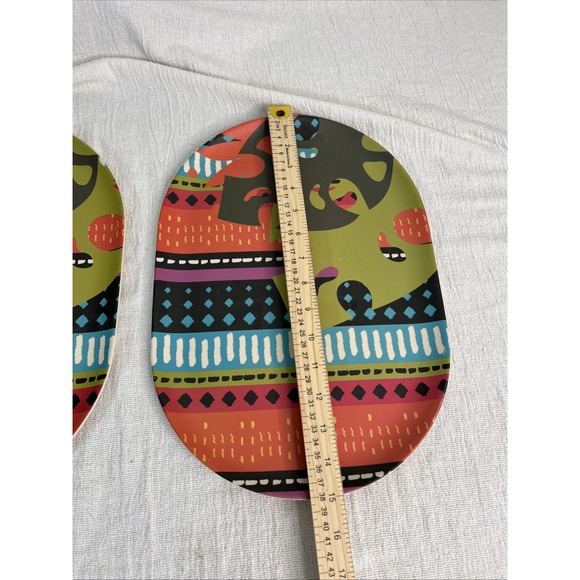 2- African Ethnic Matte Melamine Oval Serving Platters Tribal 15x10.5" Picnic - Picture 9 of 13